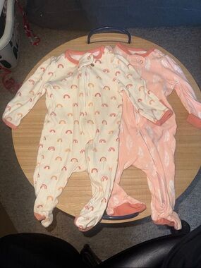 Cloud island Kids Pink & Cream Rainbow One-Piece Footed Pajamas